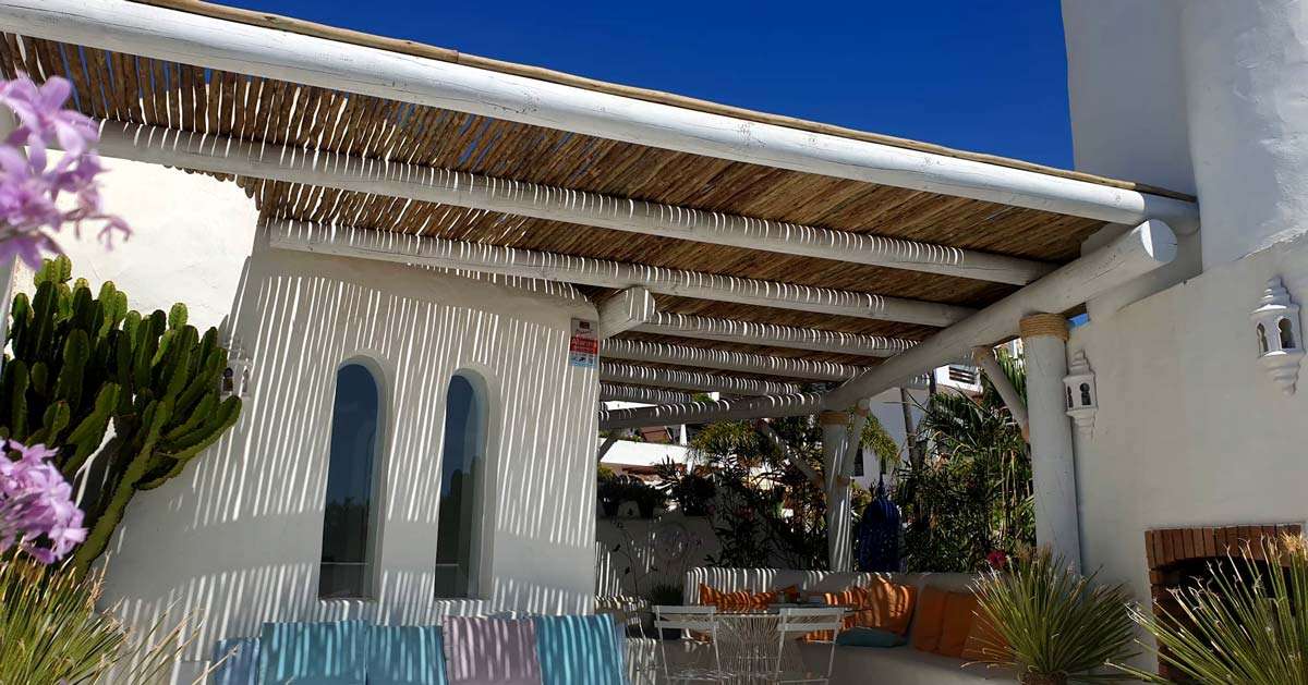 Wood pergola with white finish in Marbella Spain